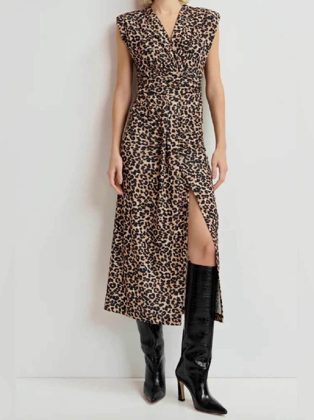 Essential Antwerp Leopard Print V-Neck Midi Jersey Dress